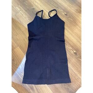 EUC Black Ribbed Bodysuit Romper Women’s Tank Strap One Piece Shorts size small